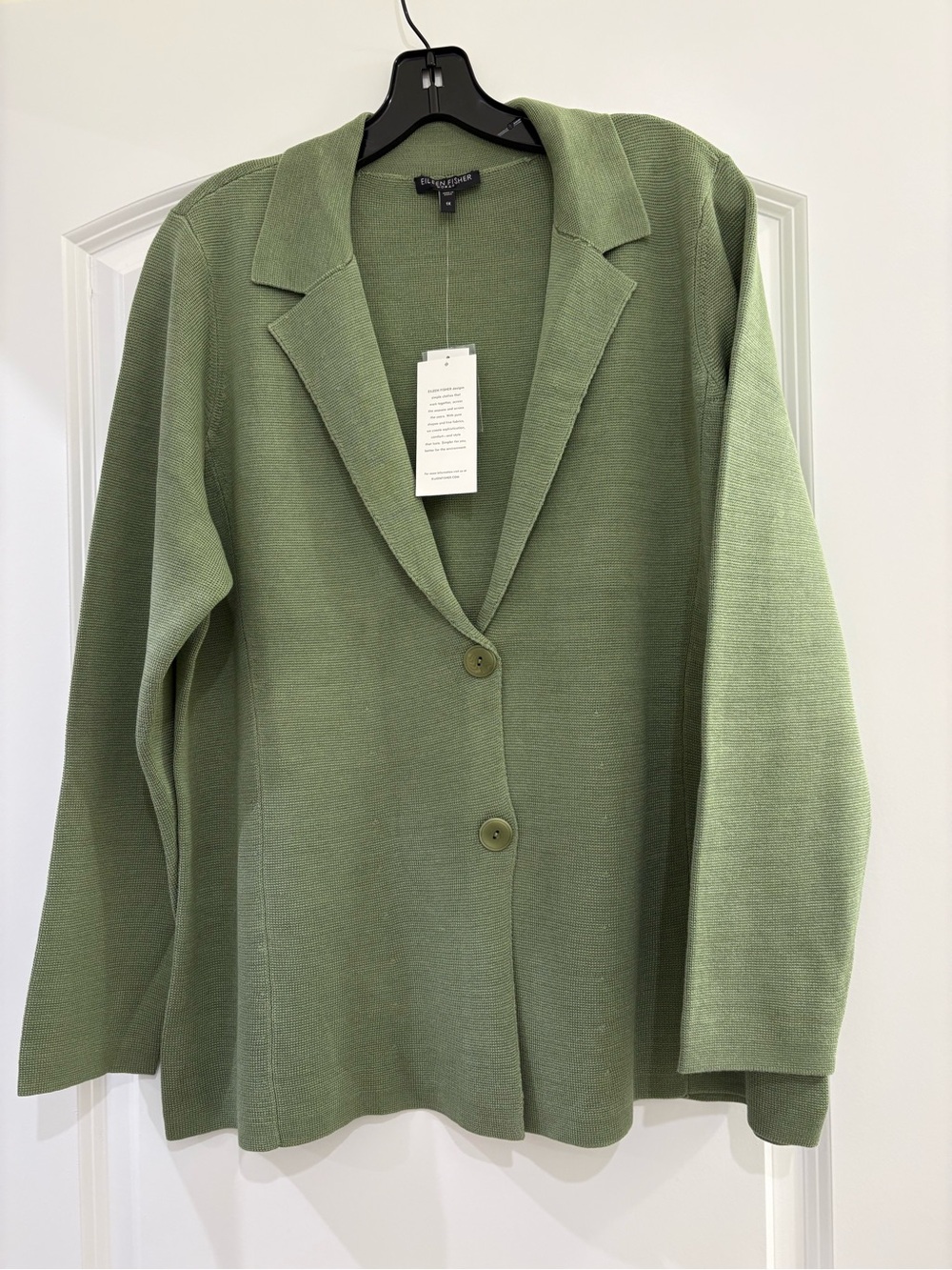 NWT Eileen Fisher Leaf Green Knit Two-Button Blazer